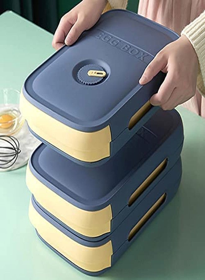 Onprix Egg Holder Organizer Refrigerator Kitchen Egg Keeper Sorting Storage Box Egg Drawer Fridge Egg Tray Stackable Egg Bin Cabinet for Freezer,Reusable Plastic Icebox Egg Stand Display (Blue) - Image 4